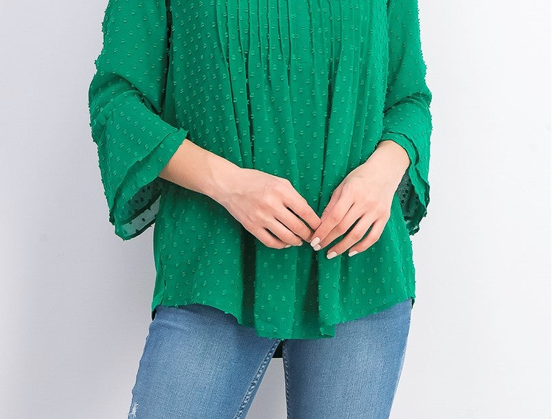 Charter Club Women's Double-Ruffle Textured Pintuck Top Dark Green Size X-Small