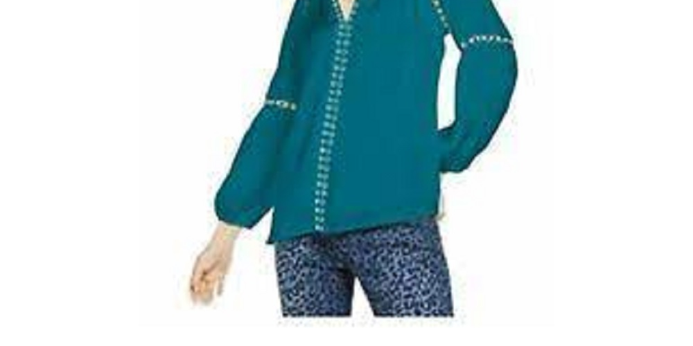 INC International Concepts Women's Grommet-Trim Peasant Blouse Blue Size Small