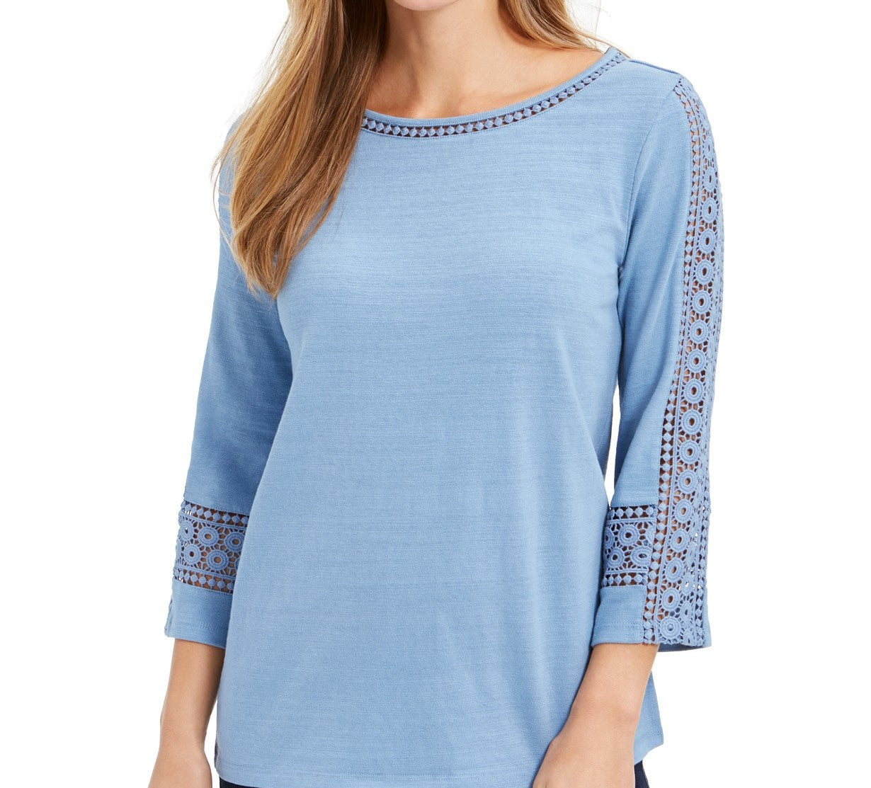 Charter Club Women's Crochet-Inset Top Blue Size Large