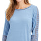 Charter Club Women's Crochet-Inset Top  Blue Size Extra Small