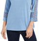 Charter Club Women's Crochet-Inset Top  Blue Size Extra Small
