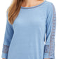 Charter Club Women's Crochet-Inset Top Navy Size Large