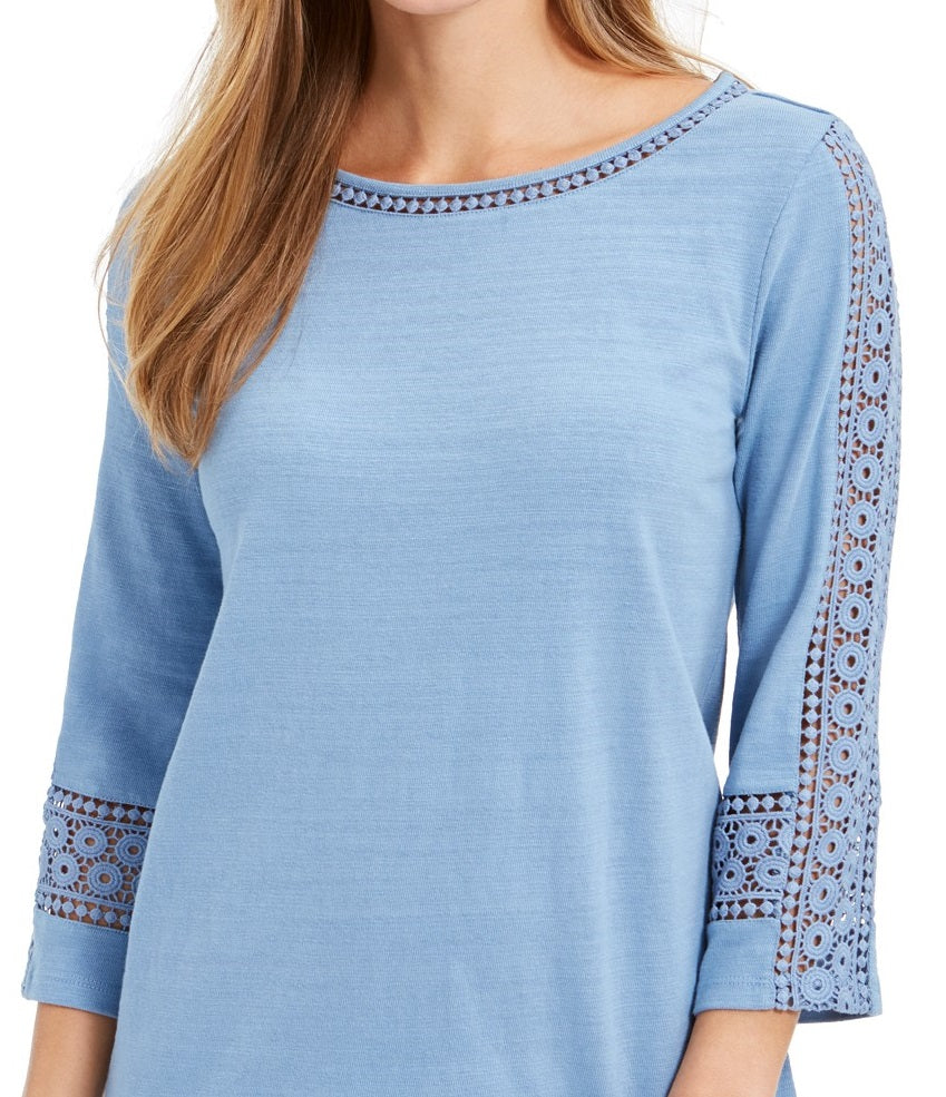 Charter Club Women's Crochet-Inset Top Navy Size Large