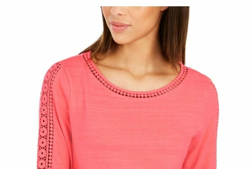 Charter Club Women's Crochet-Inset Top Pink Size Medium