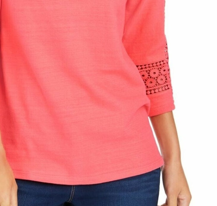 Charter Club Women's Crochet-Inset Top Pink Size Medium