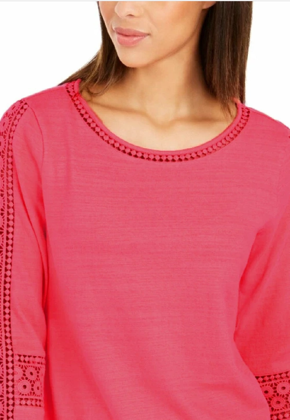 Charter Club Women's Crochet-Inset Top Pink Size Small