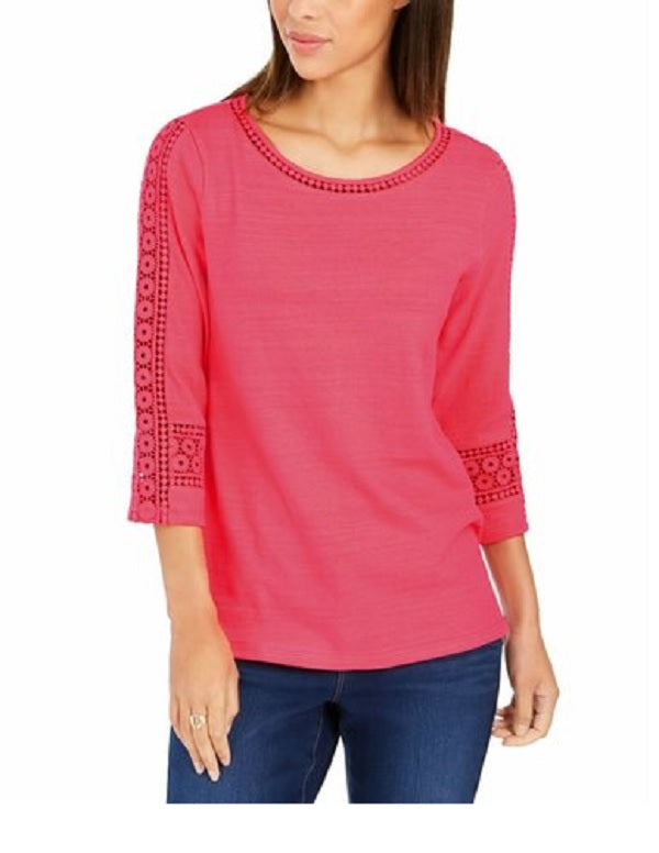 Charter Club Women's Crochet-Inset Top Red Size Extra Large