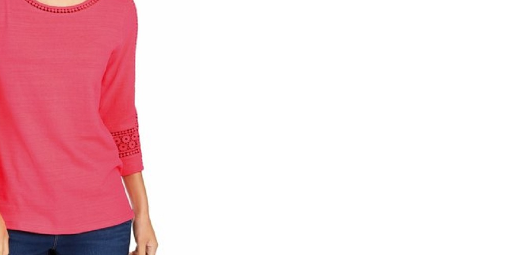Charter Club Women's Crochet-Inset Top Red Size Extra Small