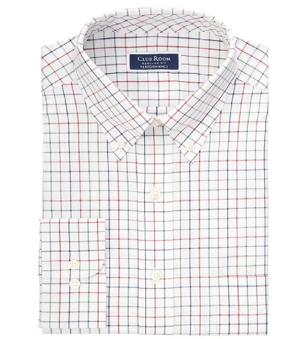 Club Room Men's Stretch Tattersall Dress Shirt White Size 16x34-35