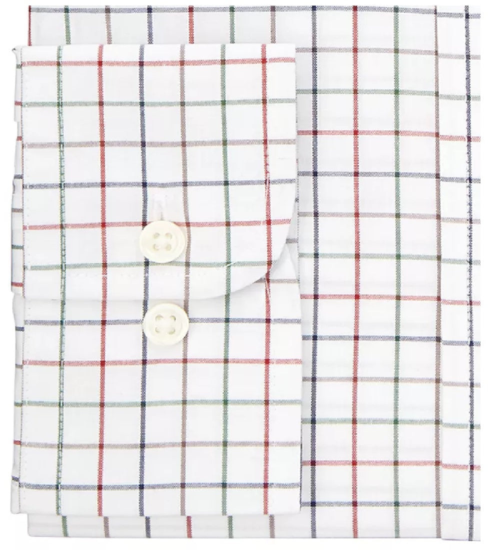 Club Room Men's Stretch Tattersall Dress Shirt White Size 16x34-35