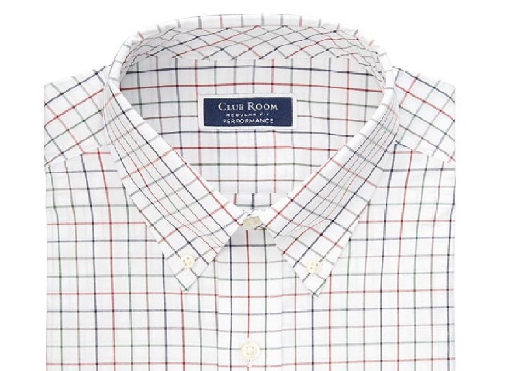 Club Room Men's Stretch Tattersall Dress Shirt White Size 16x34-35