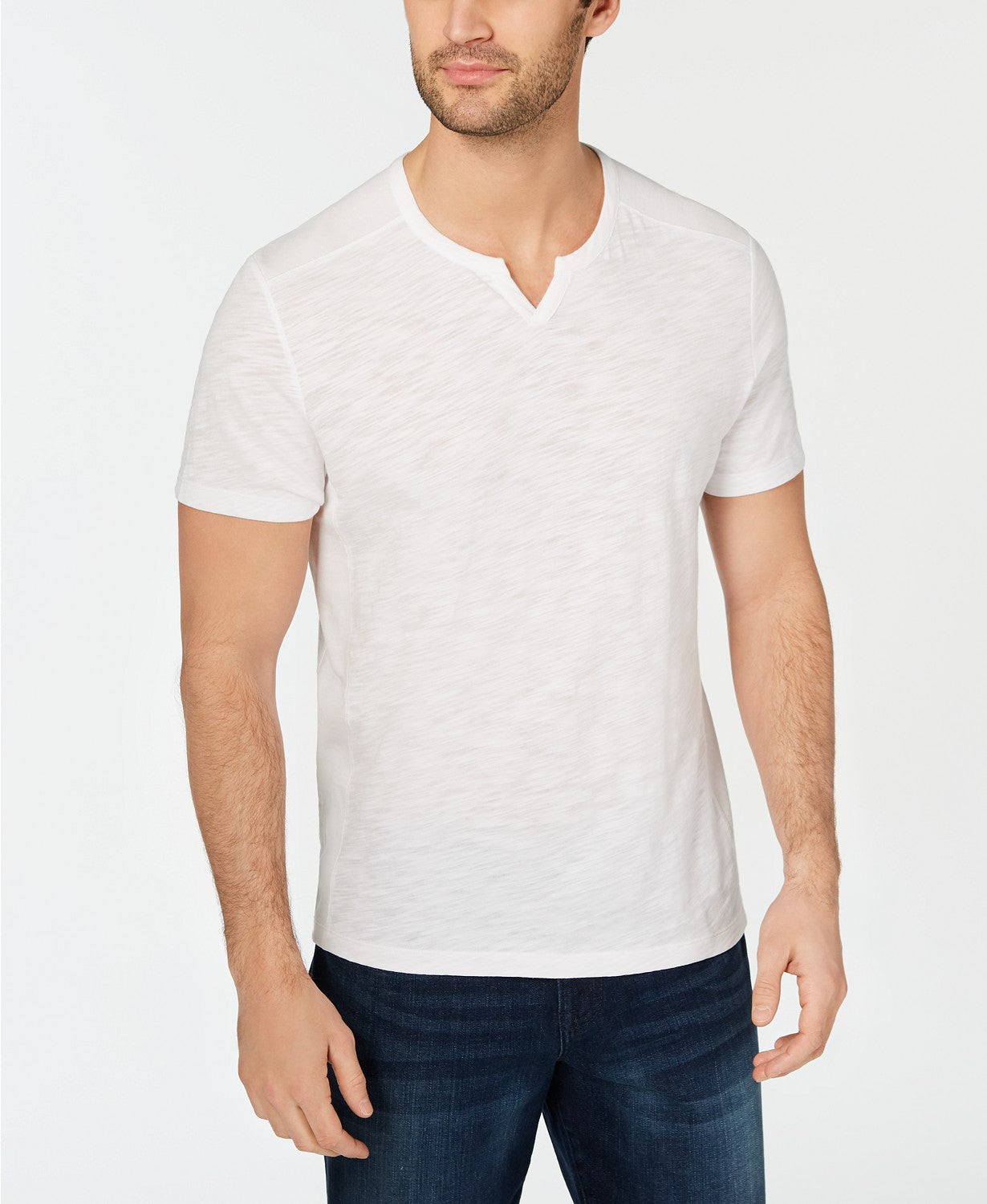 INC International Concepts Men's Ribbed Split Tee White Size Medium