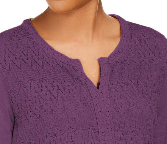 Style & Co Women's Lace-Front Draped Top Purple Size Large