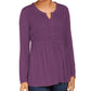 Style & Co Women's Lace-Front Draped Top Med Purple Size Extra Small