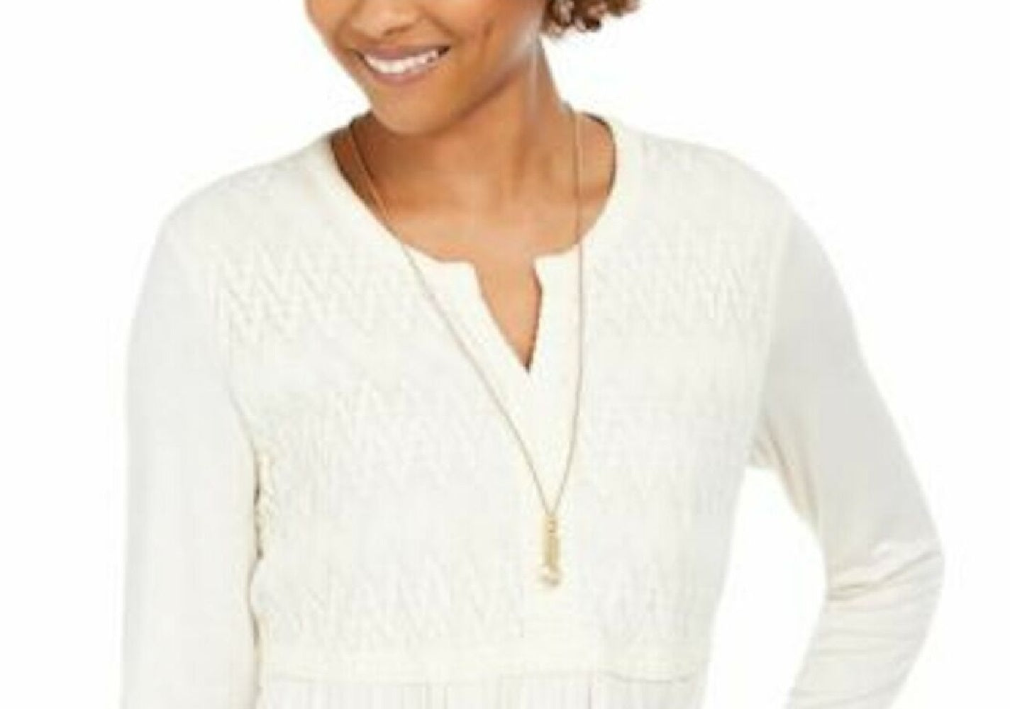 Style & Co Women's Lace-Front Draped Top Ivory Size Extra Large