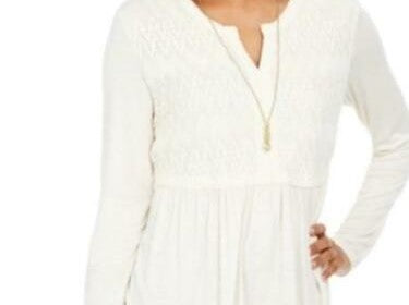 Style & Co Women's Lace-Front Draped Top Ivory Size Extra Large
