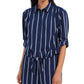 Charter Club Women's Striped Tie-Front Shirt Blue Size Small