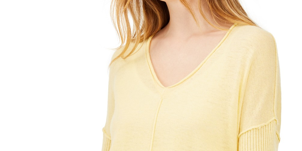 INC International Concepts Women's Ribbed Long-Sleeve Tunic Sweater Yellow Size Large