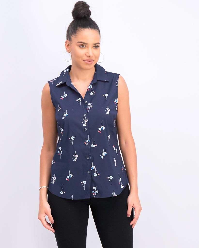 Charter Club Women's Sleeveless Floral-Print Blouse  Blue Size 4