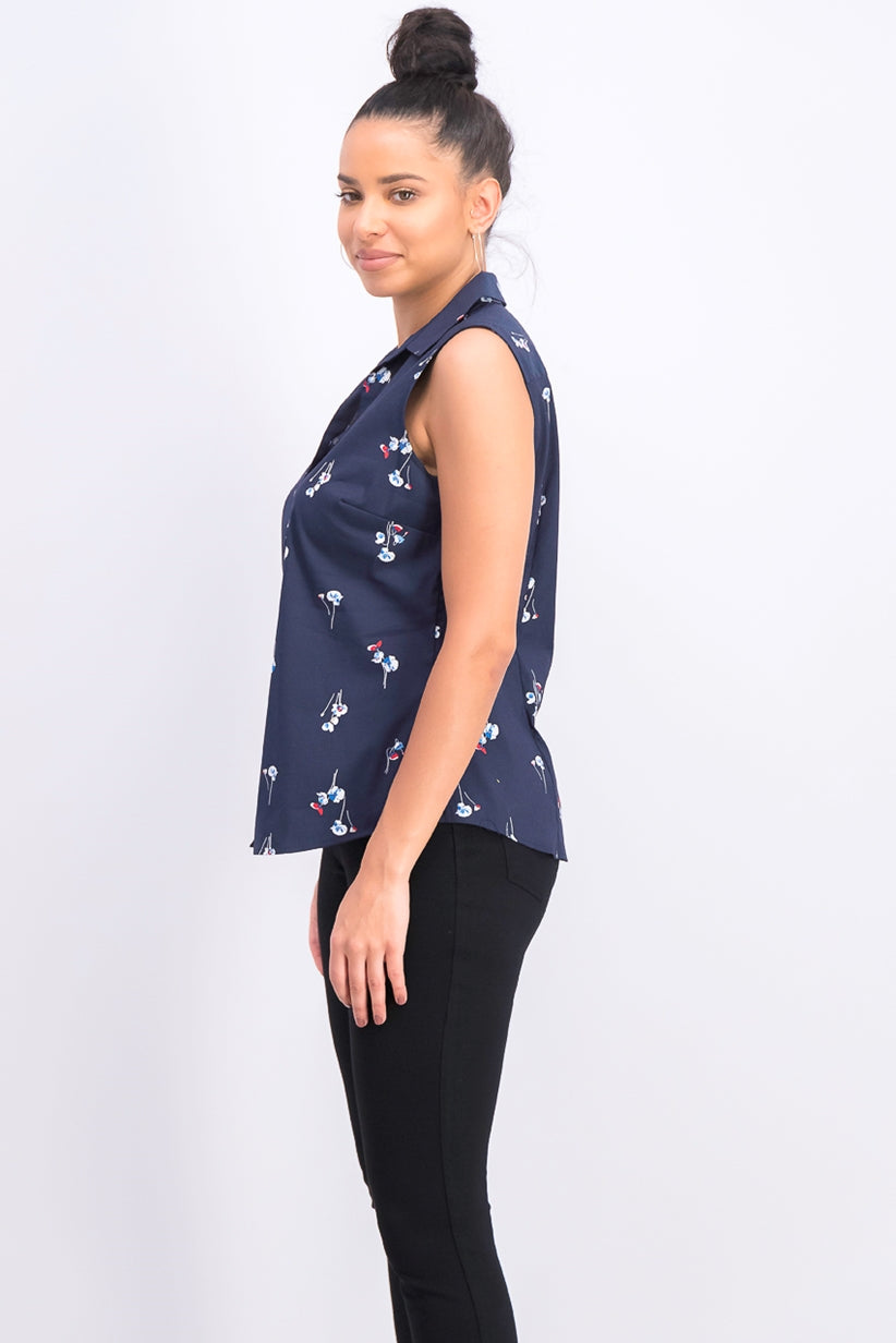Charter Club Women's Sleeveless Floral-Print Blouse  Blue Size 4