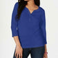 Karen Scott Women's Petite Cotton Henley Shirt Blue Size Small