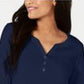 Karen Scott Women's Cotton Henley Shirt Blue Size Petite Small
