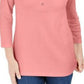 Karen Scott Women's Petite Cotton Henley Shirt  Pink Size Medium