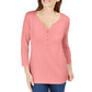 Karen Scott Women's Cotton Henley Shirt Dark Pink Size Petite