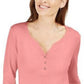 Karen Scott Women's Cotton Henley Shirt Dark Pink Size Petite