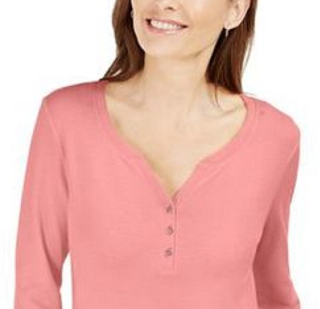 Karen Scott Women's Cotton Henley Shirt Dark Pink Size Petite