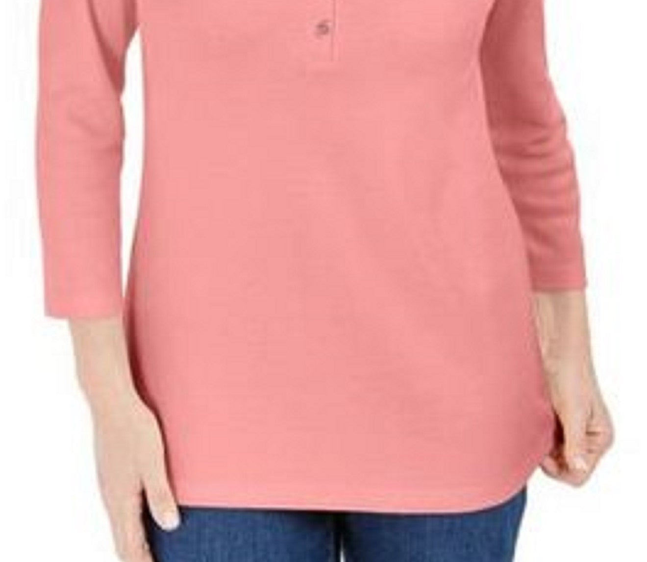 Karen Scott Women's Cotton Henley Shirt Dark Pink Size Petite