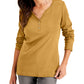 Karen Scott Women's Petite Cotton Henley Shirt Gold Size Petite Small