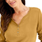 Karen Scott Women's Petite Cotton Henley Shirt Gold Size Petite Small