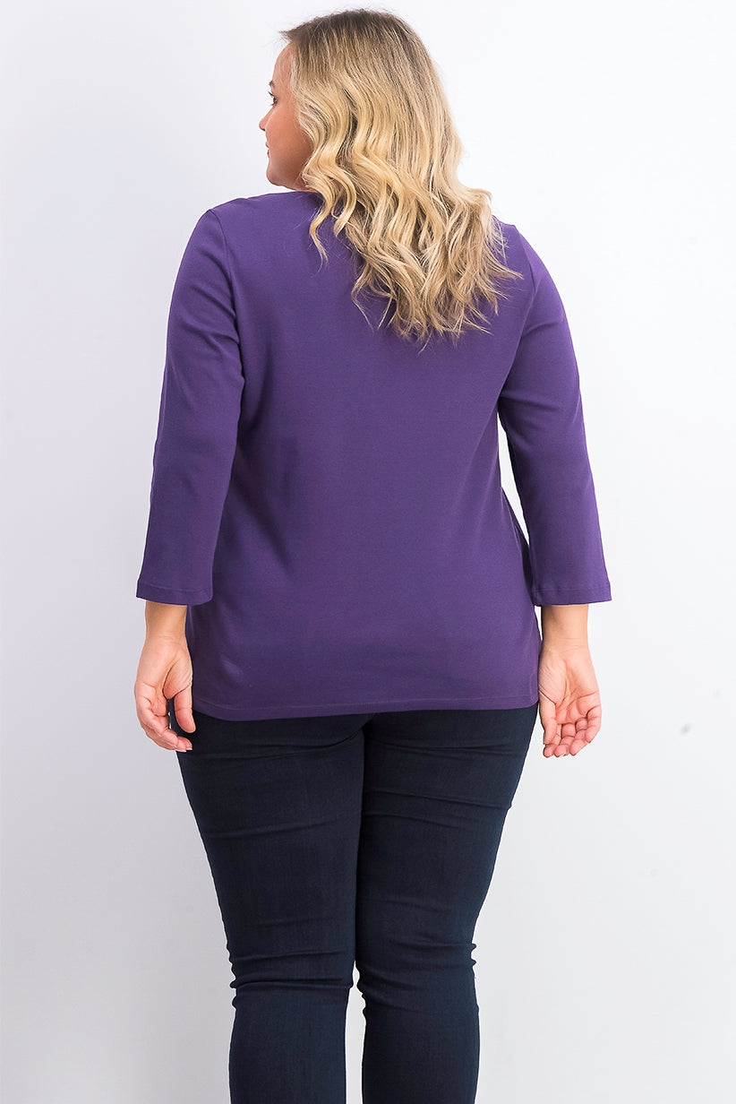 Karen Scott Women's Plus Size Cotton Split-Neck Top  Purple Size 2 Extra Large