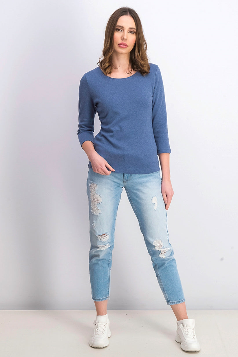 Karen Scott Women's Petite Cotton Scoop-Neck Top Blue Size Petite Small