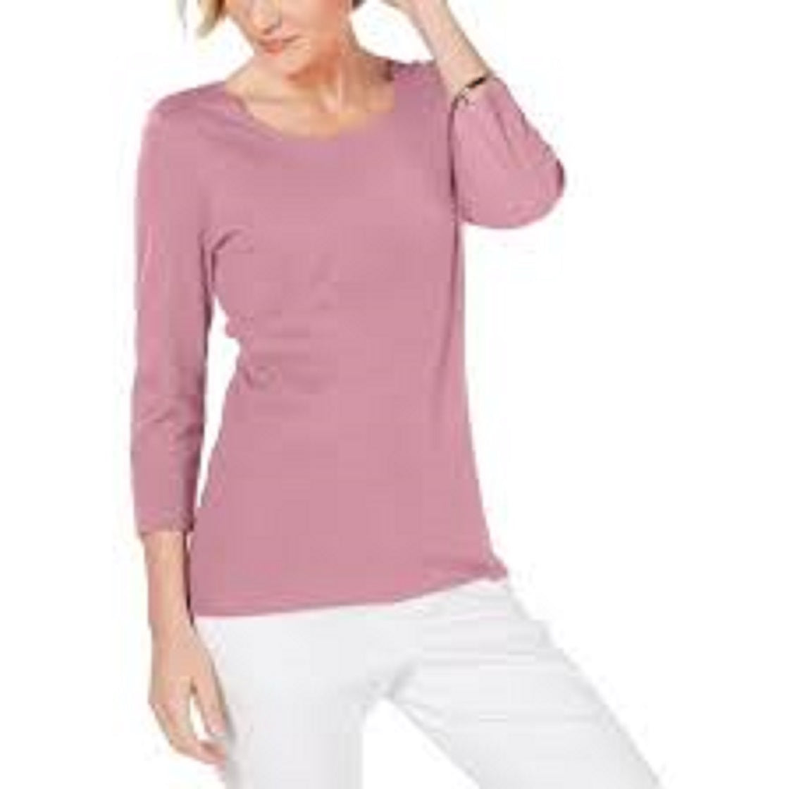 Karen Scott Women's Petite Cotton Scoop-Neck Top Pink Size Petite