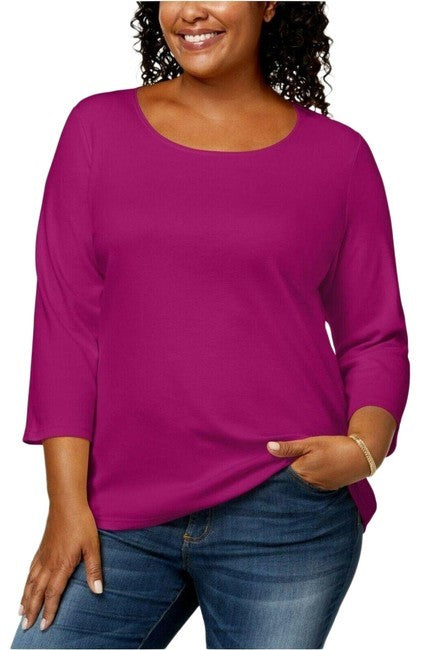 Karen Scott Women's Petite Cotton Scoop-Neck Top Red Size Petite