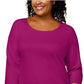 Karen Scott Women's Petite Cotton Scoop-Neck Top Red Size Petite
