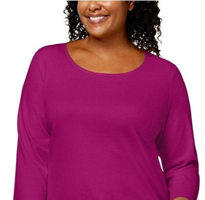 Karen Scott Women's Petite Cotton Scoop-Neck Top Red Size Petite