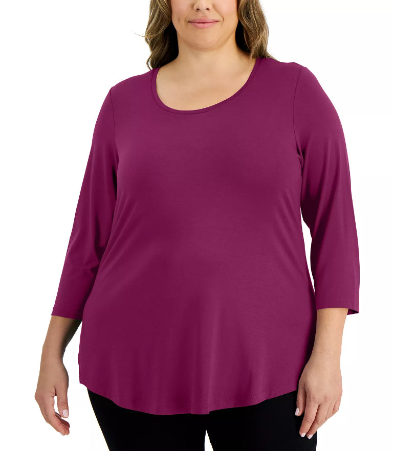 Karen Scott Women's Petite Cotton Scoop-Neck Top  Purple Size Petite Small