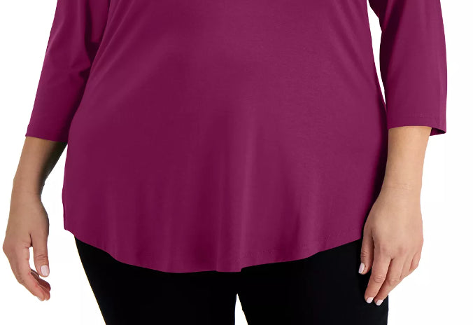 Karen Scott Women's Petite Cotton Scoop-Neck Top  Purple Size Petite Small