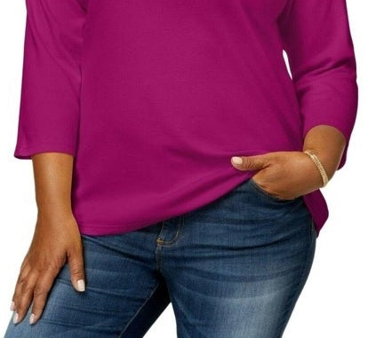 Karen Scott Women's Petite Cotton Scoop-Neck Top Red Size Petite