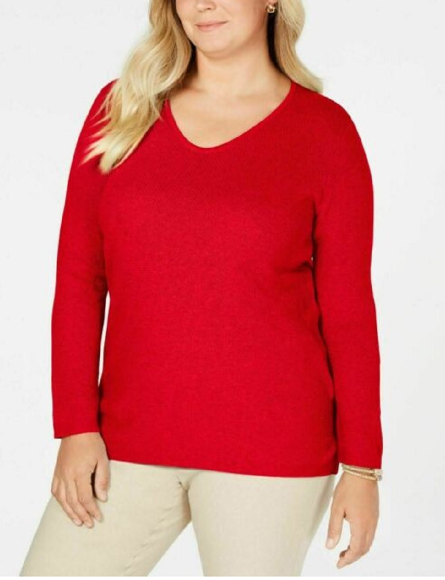 Karen Scott Women's Plus Size Cotton Scoop-Neck Top  Red Size 1X