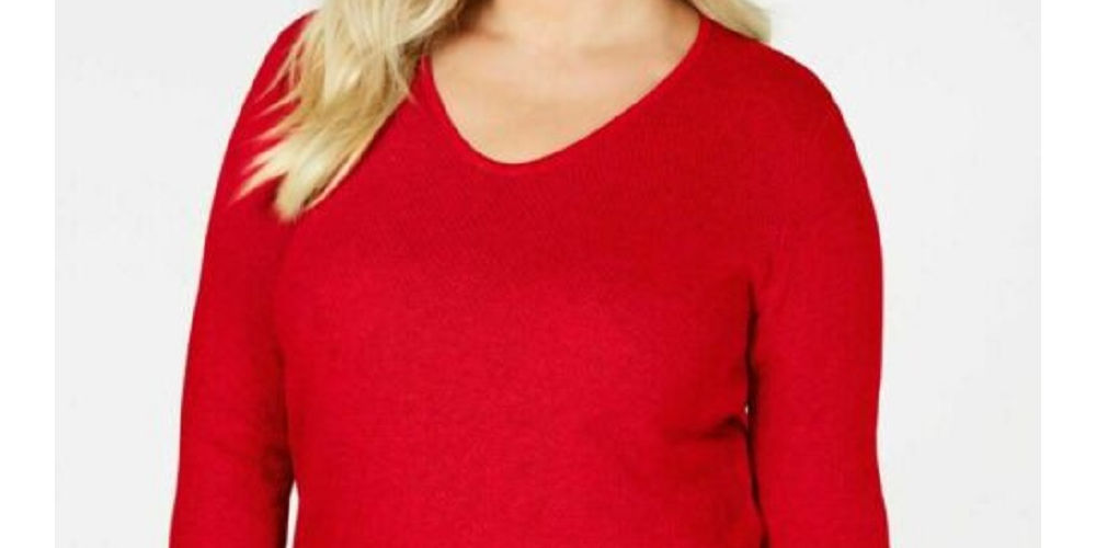 Karen Scott Women's Plus Size Cotton Scoop-Neck Top  Red Size 1X