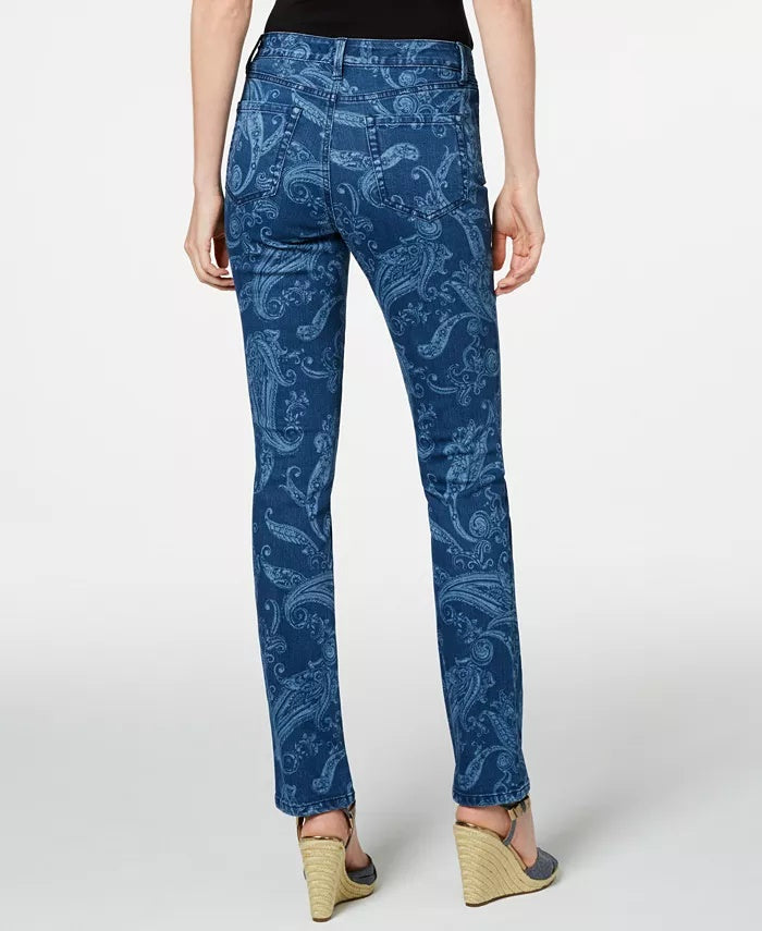 Charter Club Women's Paisley-Print Straight-Leg Jeans Med Blue Size 16