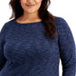 Karen Scott Women's Plus Size Space-Dye 3/4-Sleeve Top Navy Size 0X