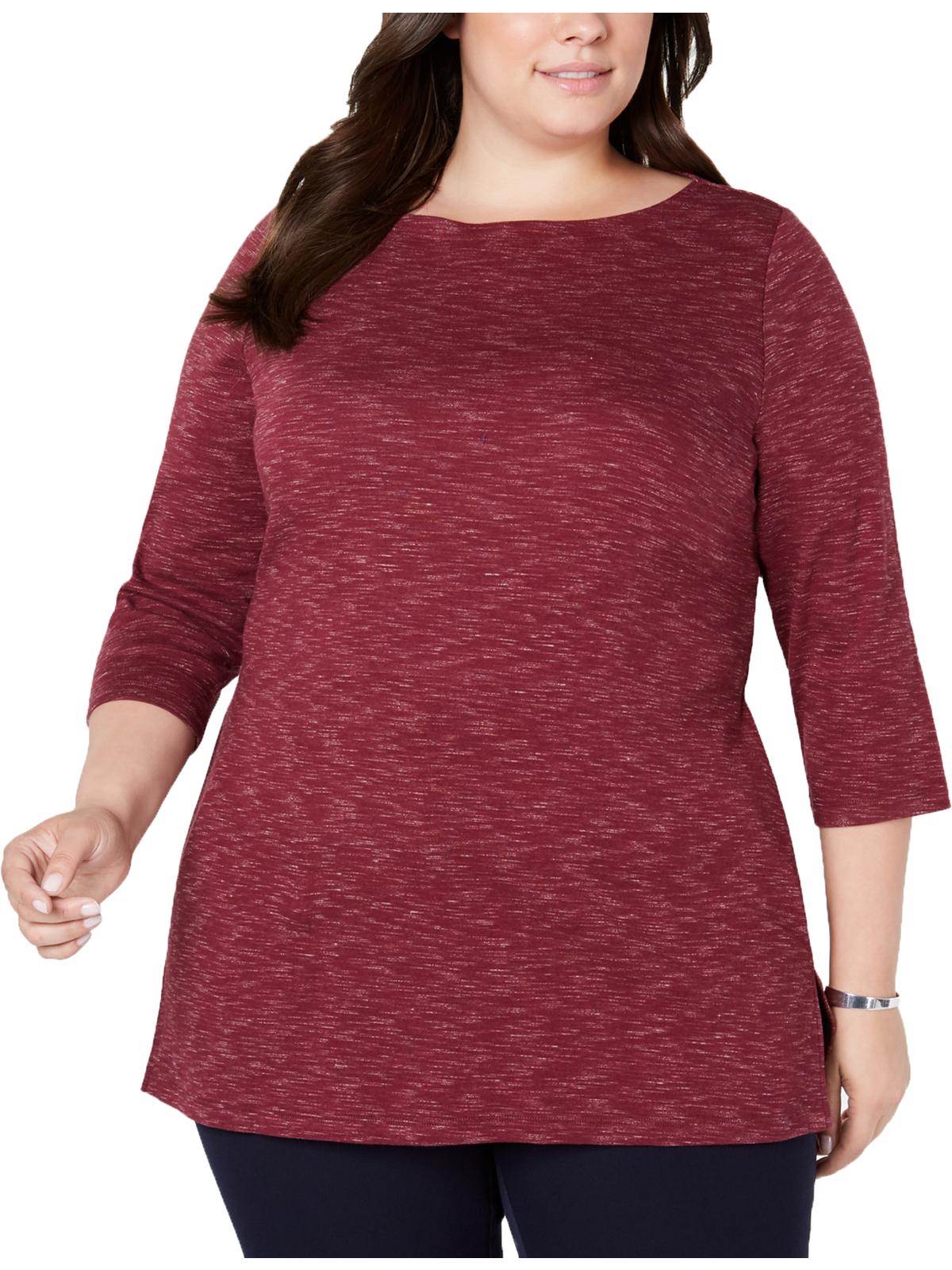 Karen Scott Women's Plus Size Space-Dye 3/4-Sleeve Top Wine Size 2Extra Large