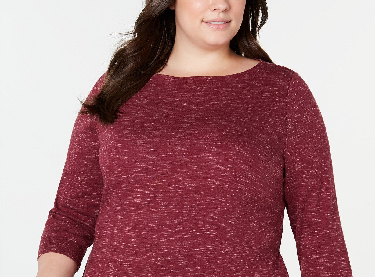 Karen Scott Women's Plus Size Space-Dye 3/4-Sleeve Top Red Size 3 Extra Large