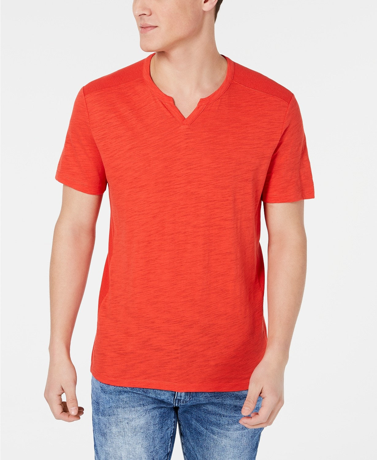 INC International Concepts Men's Ribbed Split Tee Red Size Medium