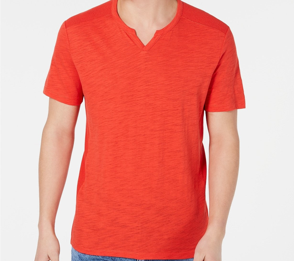 INC International Concepts Men's Ribbed Split Tee Red Size Medium